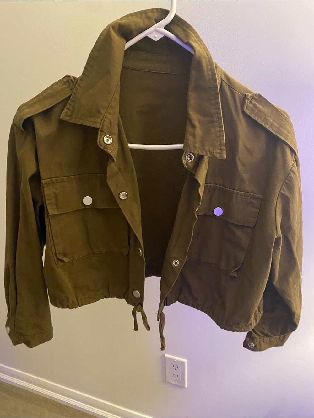 Olive Cropped Utility Jacket - Women